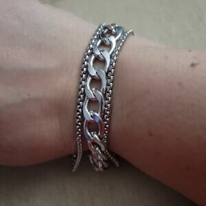Chunky layered chain bracelet, thick cuban chain with rounded box/pearl chains